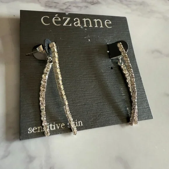 Cezanne Crystal Double Sided Drop Earrings Sensitive Skin Silver Tone - Picture 2 of 4